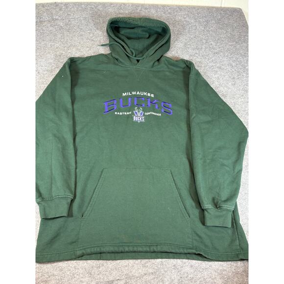 VINTAGE NBA Milwaukee Bucks Hoodie Mens 2XL Green Eastern Conference Sweatshirt - Picture 1 of 6